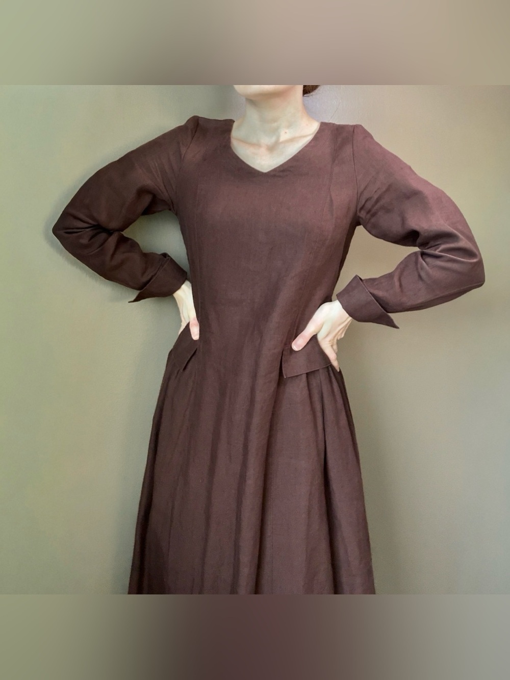 Washed Chocolate Color linen dress - Picture 4 of 9